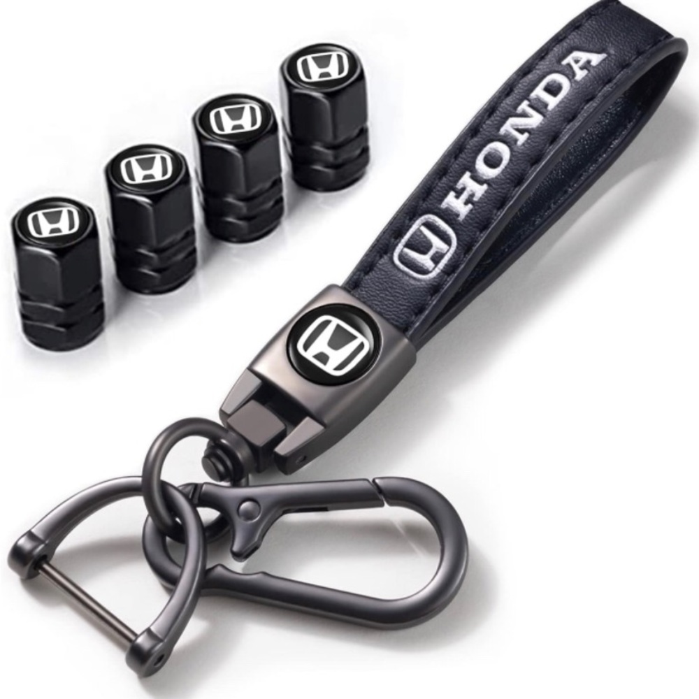 Honda Keychain with Tire Valve Caps Car Key Ring & Valve Stem Caps for Honda NEW